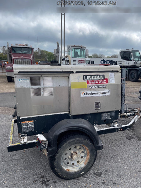 2019 Lincoln Electric Vantage 322 Welder Ready-Pak 3, Two wheel trailer, Fender and Light kit, Cable Rack