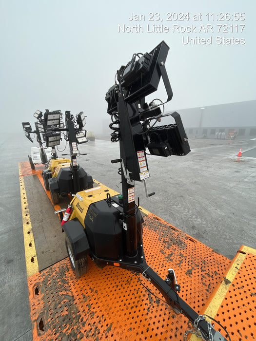 2022 Allmand NLV3GR (4) LED Light Fixture 350W, 23' Vertical Mast, 3kW Prime, Towable, Deep Sea L401, Leveling Jacks, Yanmar T4F 5.8hp