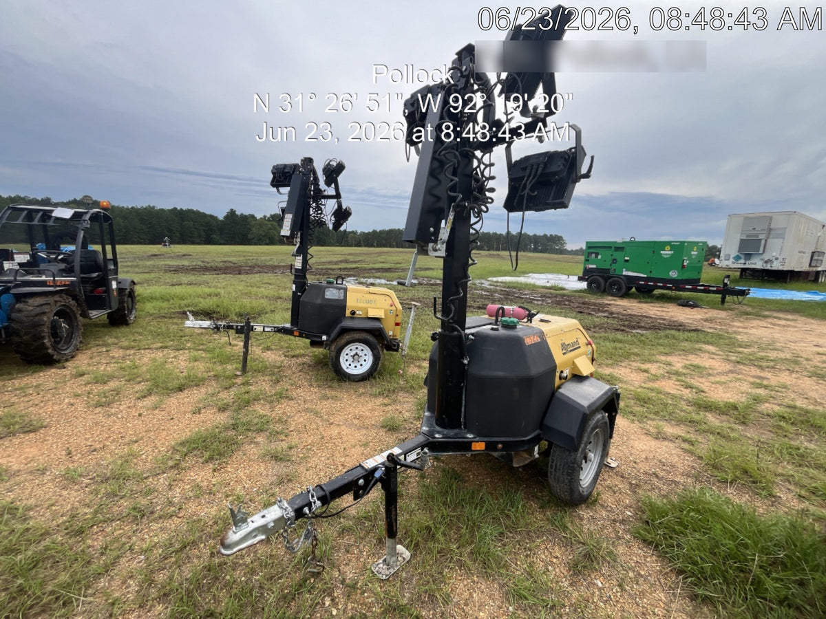 2022 Allmand NLV3GR (4) LED Light Fixture 350W, 23' Vertical Mast, 3kW Prime, Towable, Deep Sea L401, Leveling Jacks, Yanmar T4F 5.8hp