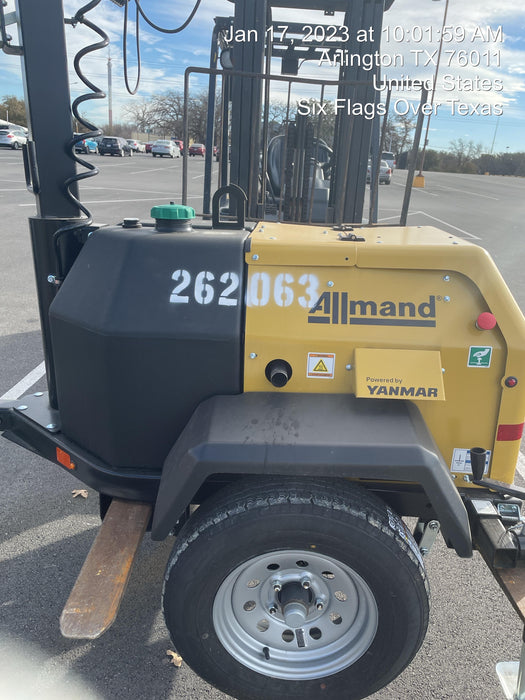 2022 Allmand NLV3GR (4) LED Light Fixture 350W, 23' Vertical Mast, 3kW Prime, Towable, ES Decals, T3