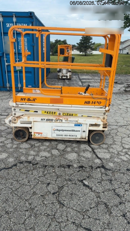 Custom Equipment HB-1430 Hy-Brid Scissor Lift
Platform capacity up to 670 lbs
Working height up to 20 ft
Weighs under 1,700 lbs
Non-marking wheels