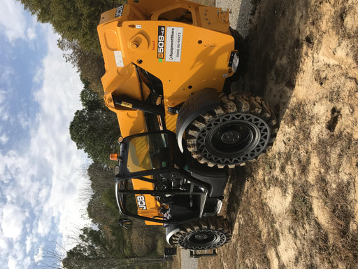 2019 JCB 509-42 Open ROPS, 74 HP, Solid Tires, Worklights, Beacon, Aux Hydraulics, Lifting Eye 66" Carriage/60" Forks