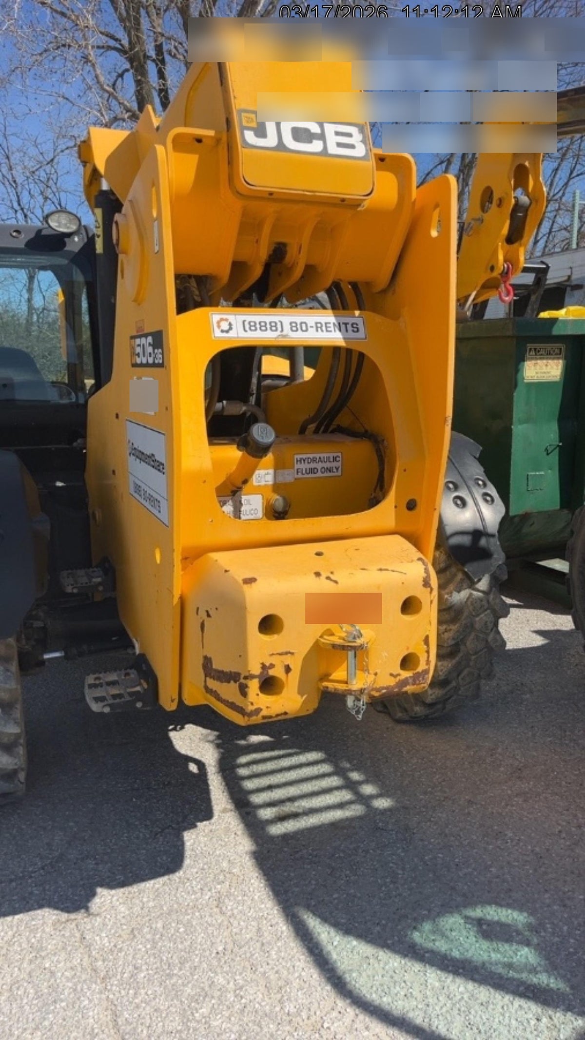 2019 JCB 506-36 Canopy, 74 HP, Foam Filled Tires, STD Worklight, Beacon, Aux Hydraulics, Lifting Eye, Back up Alarm 48" Carriage/48" Forks