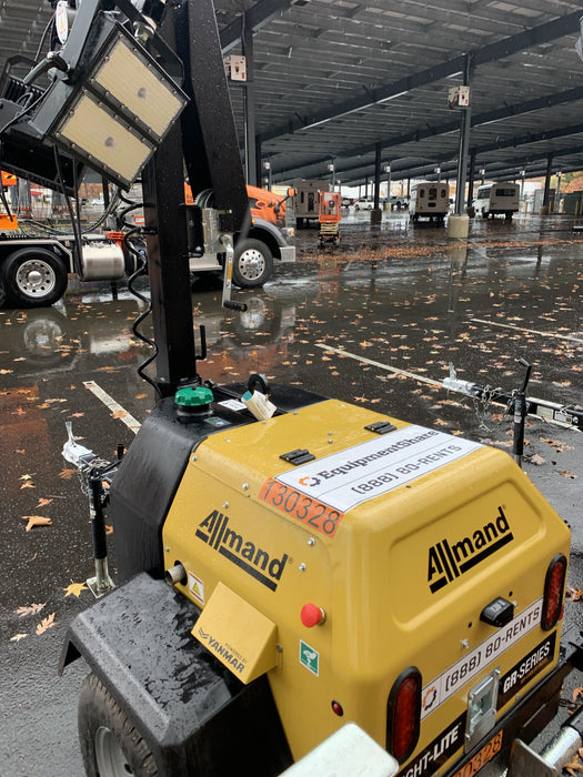 2021 Allmand NLV3GR (4) LED Light Fixture 350W, 23' Vertical Mast, 3kW Prime, Towable, Deep Sea L401, Leveling Jacks, Yanmar T4F 5.8hp