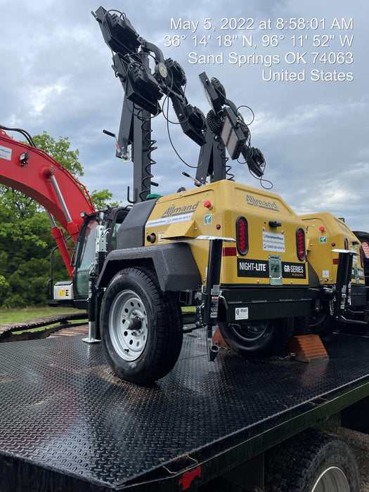 2022 Allmand NLV3GR (4) LED Light Fixture 350W, 23' Vertical Mast, 3kW Prime, Towable, Deep Sea L401, Leveling Jacks, Yanmar T4F 5.8hp