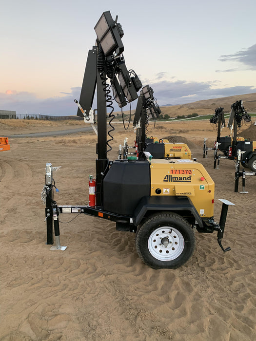 2021 Allmand NLV3GR (4) LED Light Fixture 350W, 23' Vertical Mast, 3kW Prime, Towable, Deep Sea L401, Leveling Jacks, Yanmar T4F 5.8hp