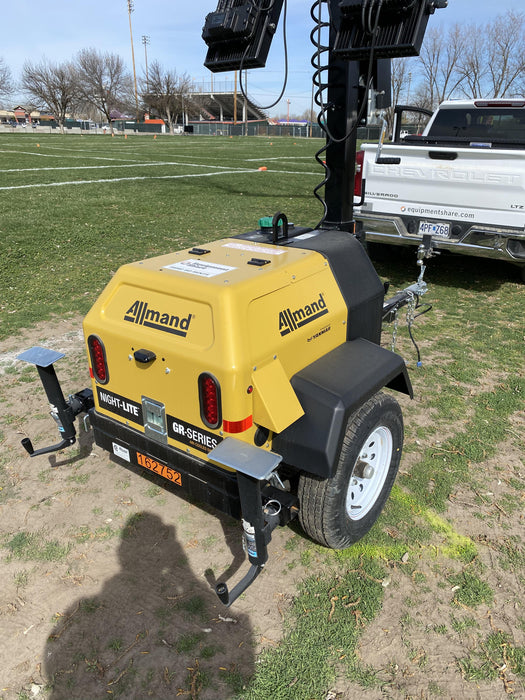 2021 Allmand NLV3GR (4) LED Light Fixture 350W, 23' Vertical Mast, 3kW Prime, Towable, Deep Sea L401, Leveling Jacks, Yanmar T4F 5.8hp