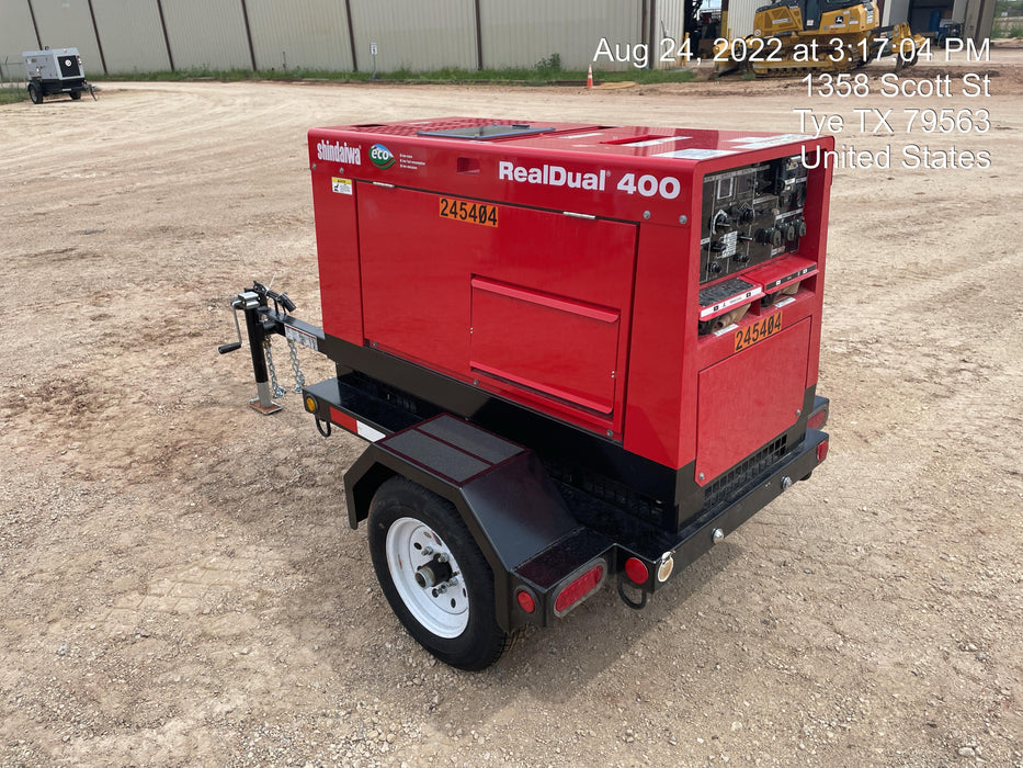 2022 Shindaiwa DGW400MDL Kubota D902 Engine, 23 HP, Dual Op Welder, Wire, Arc, Droop Stick, Tig, and CC Stick Functionality, Simulphase, 3 Phase and 1 Phase Gen Output, Single Axle NB Trlr, Slr Trckl Chrg 12V 12W, Fire Ext