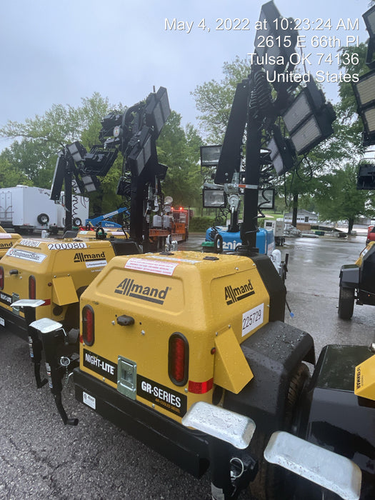 2022 Allmand NLV3GR (4) LED Light Fixture 350W, 23' Vertical Mast, 3kW Prime, Towable, Deep Sea L401, Leveling Jacks, Yanmar T4F 5.8hp