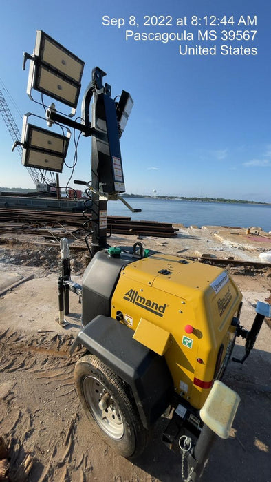 2022 Allmand NLV3GR (4) LED Light Fixture 350W, 23' Vertical Mast, 3kW Prime, Towable, Deep Sea L401, Leveling Jacks, Yanmar T4F 5.8hp