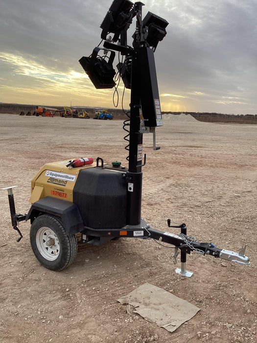 Allmand NLV3GR (4) LED Light Fixture 350W, 23' Vertical Mast, 3kW Prime, Towable, Deep Sea L401, Leveling Jacks, Yanmar T4F 5.8hp