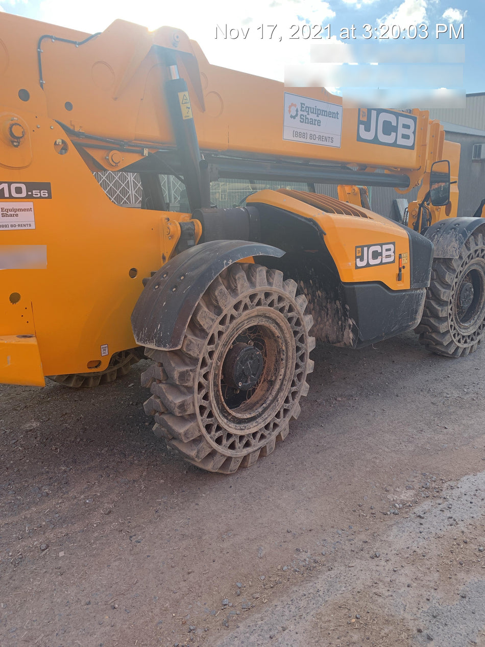 2019 JCB 510-56 74 HP w/Open ROPS, Beacon, Aux Hydraulics, Worklights, Solid Tires 60" Carriage/Forks