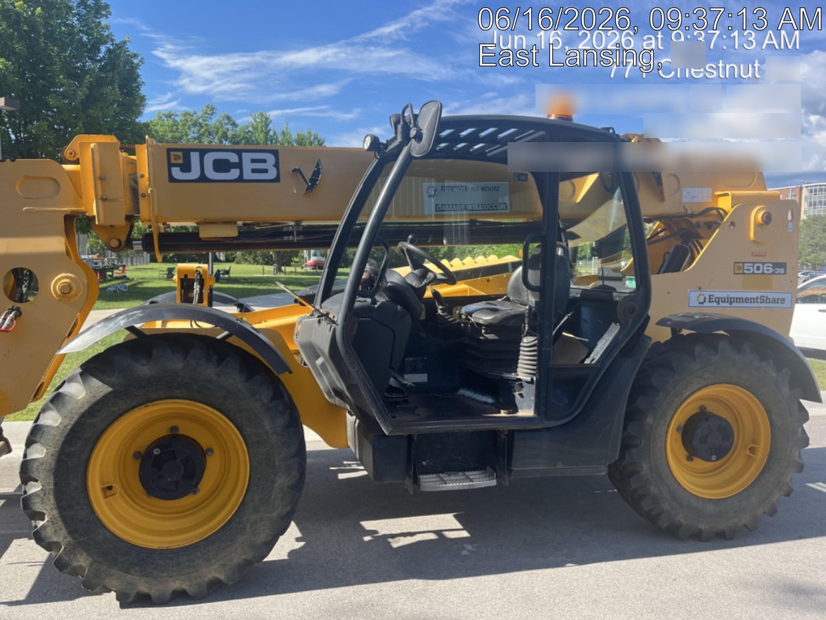 2019 JCB 506-36 Canopy, 74 HP, FF Tires, STD Worklight, Beacon, Aux Hydraulics, Lifting Eye, Back up Alarm 48" Carriage/48" Forks