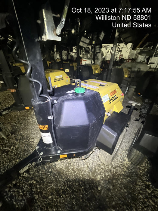 2022 Allmand NLV3GR (4) LED Light Fixture 350W, 23' Vertical Mast, 3kW Prime, Towable, Deep Sea L401, Leveling Jacks, Yanmar T4F 5.8hp