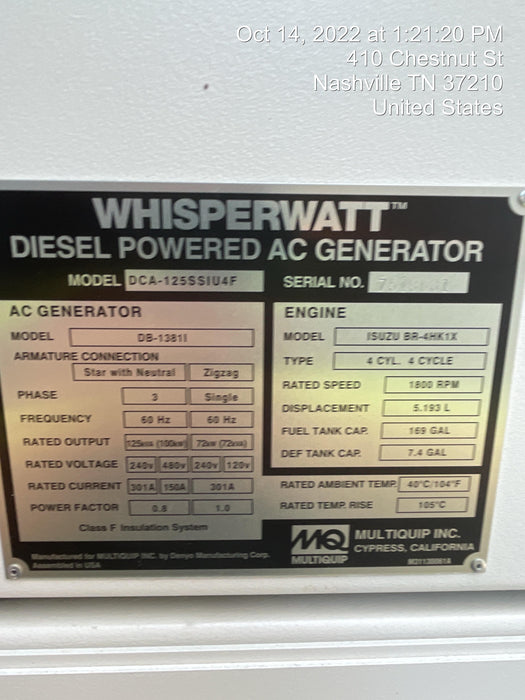 2022 MULTIQUIP DCA125