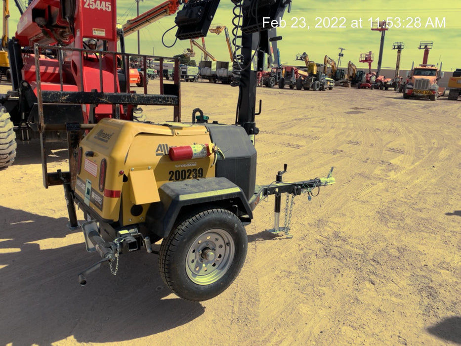 2022 Allmand NLV3GR (4) LED Light Fixture 350W, 23' Vertical Mast, 3kW Prime, Towable, Deep Sea L401, Leveling Jacks, Yanmar T4F 5.8hp