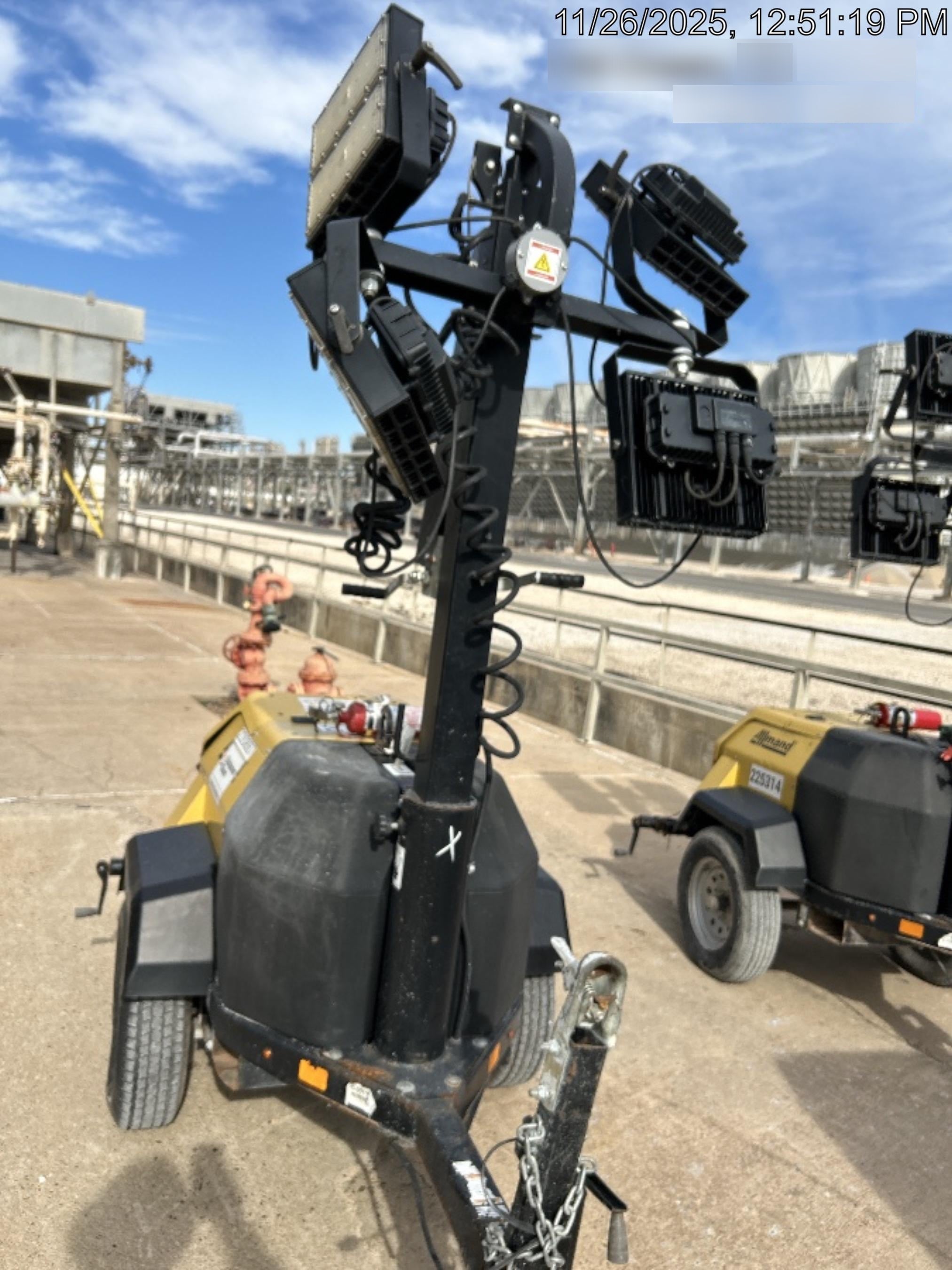 2022 Allmand NLV3GR (4) LED Light Fixture 350W, 23' Vertical Mast, 3kW Prime, Towable, Deep Sea L401, Leveling Jacks, Yanmar T4F 5.8hp