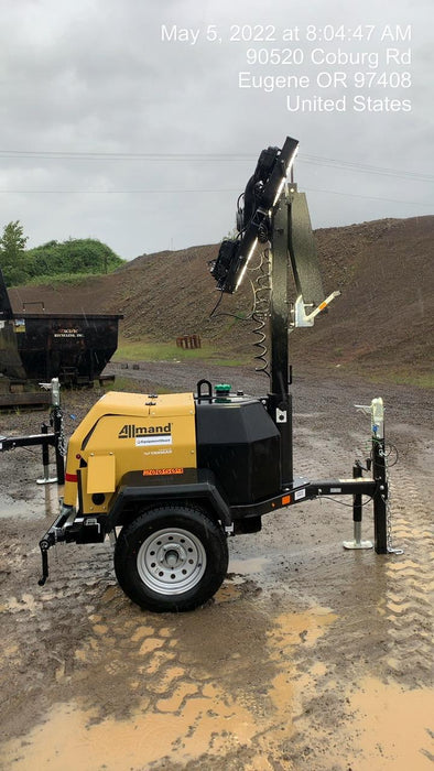 2022 Allmand NLV3GR (4) LED Light Fixture 350W, 23' Vertical Mast, 3kW Prime, Towable, Deep Sea L401, Leveling Jacks, Yanmar T4F 5.8hp