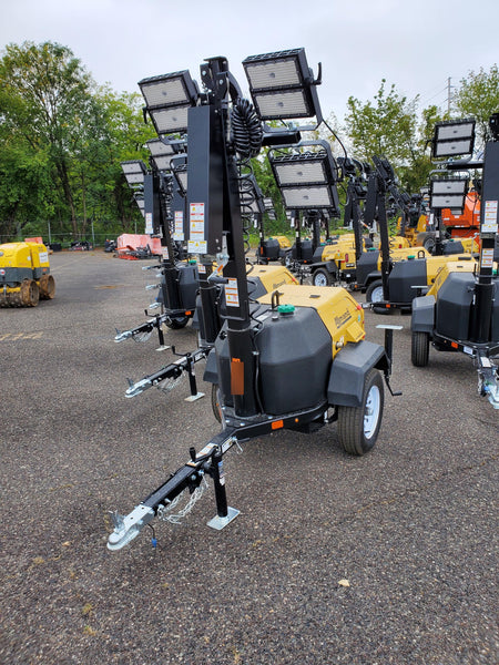 Allmand NLV3GR (4) LED Light Fixture 350W, 23' Vertical Mast, 3kW Prime, Towable, Deep Sea L401, Leveling Jacks, Yanmar T4F 5.8hp