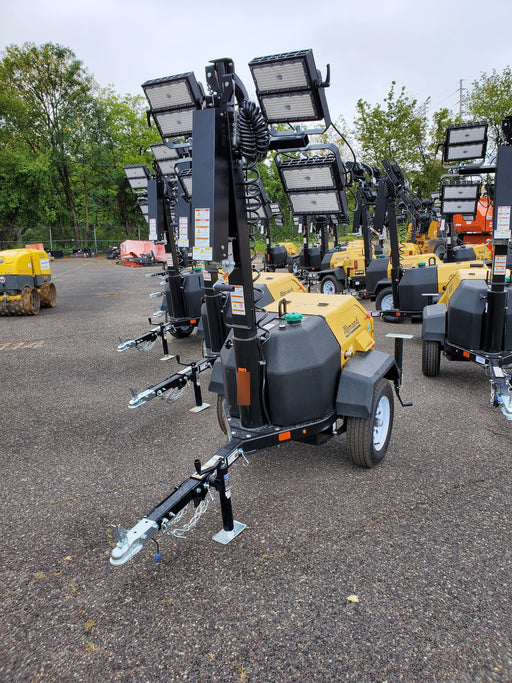 Allmand NLV3GR (4) LED Light Fixture 350W, 23' Vertical Mast, 3kW Prime, Towable, Deep Sea L401, Leveling Jacks, Yanmar T4F 5.8hp