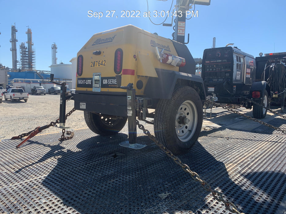 2022 Allmand NLV3GR (4) LED Light Fixture 350W, 23' Vertical Mast, 3kW Prime, Towable, Deep Sea L401, Leveling Jacks, Yanmar T4F 5.8hp