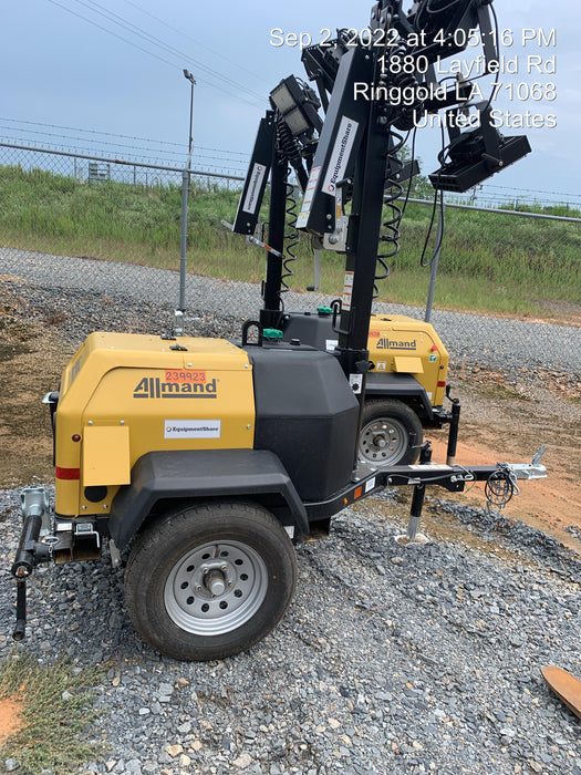 2022 Allmand NLV3GR (4) LED Light Fixture 350W, 23' Vertical Mast, 3kW Prime, Towable, Deep Sea L401, Leveling Jacks, Yanmar T4F 5.8hp