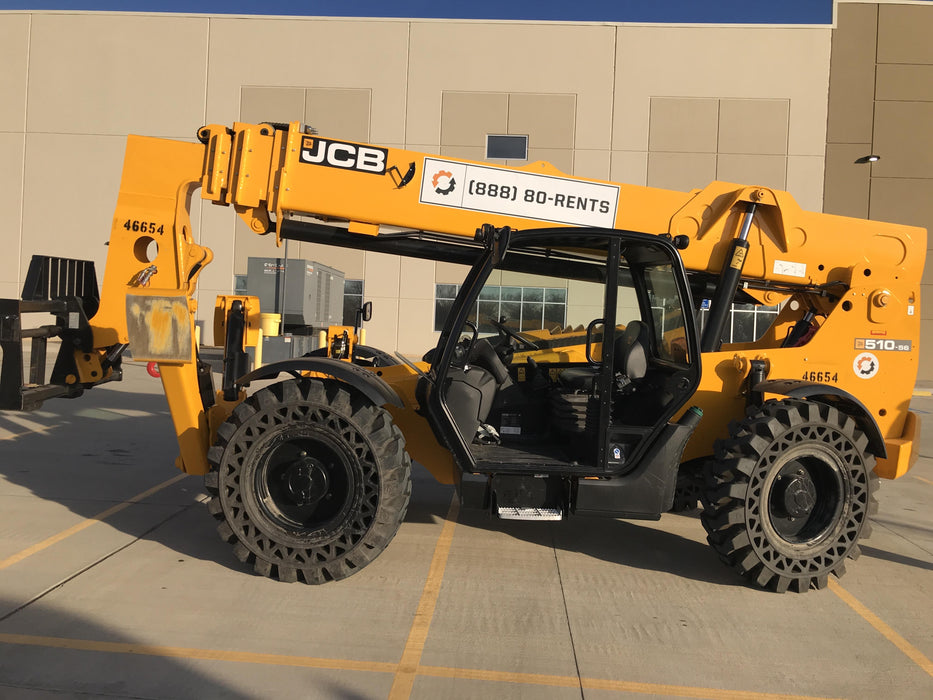 2019 JCB 510-56 Canopy, 74 HP, Solid Tires, STD Worklight, Beacon, Aux Hydraulics, Lifting Eye, Back up Alarm w/66" Carriage/60" Forks
