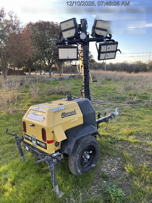 2022 Allmand NLV3GR (4) LED Light Fixture 350W, 23' Vertical Mast, 3kW Prime, Towable, Deep Sea L401, Leveling Jacks, Yanmar T4F 5.8hp