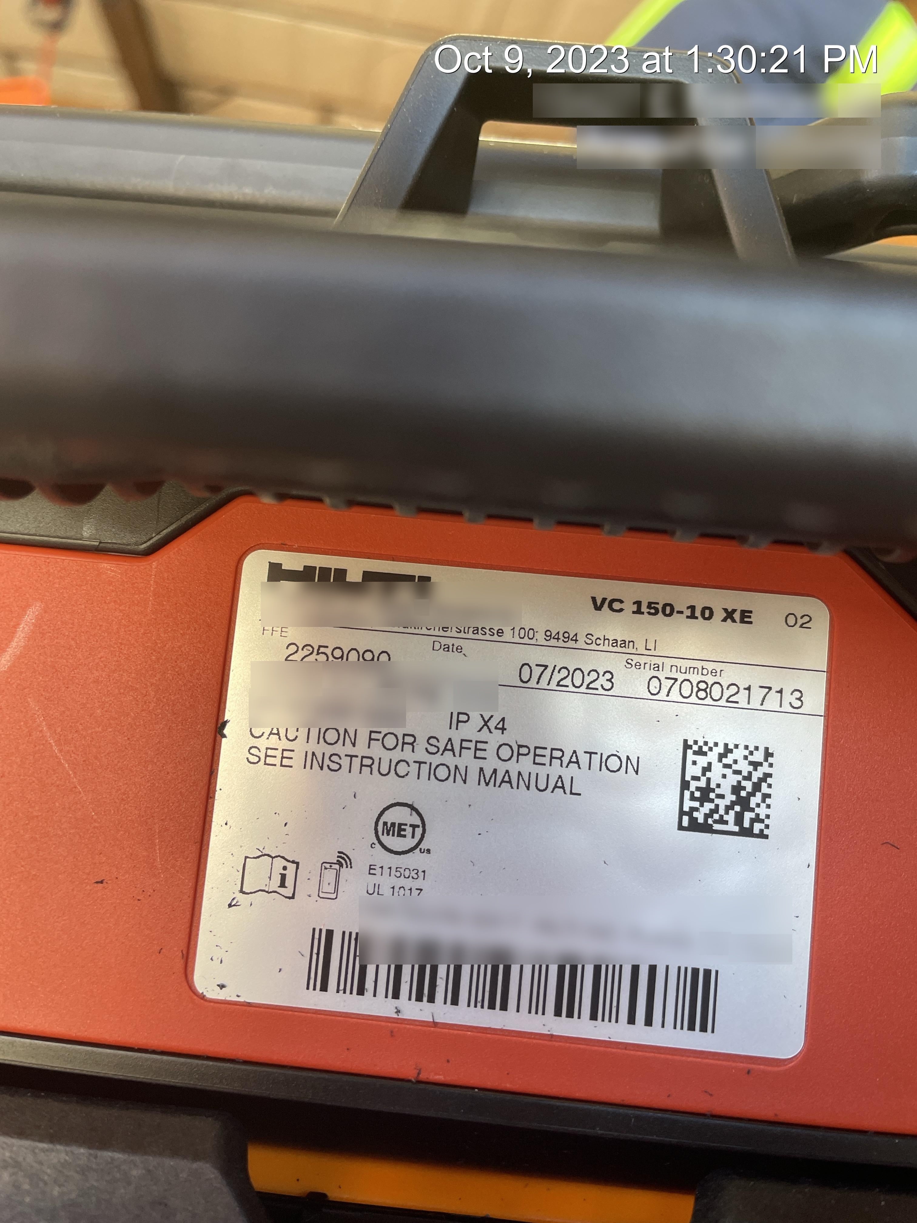 2023 HILTI VC 150-10 XE