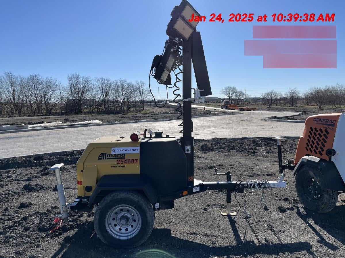 2022 Allmand NLV3GR (4) LED Light Fixture 350W, 23' Vertical Mast, 3kW Prime, Towable, ES Decals, T3