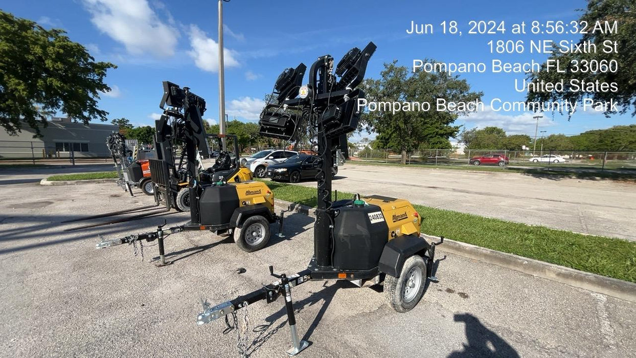 2022 Allmand NLV3GR (4) LED Light Fixture 350W, 23' Vertical Mast, 3kW Prime, Towable, Deep Sea L401, Leveling Jacks, Yanmar T4F 5.8hp