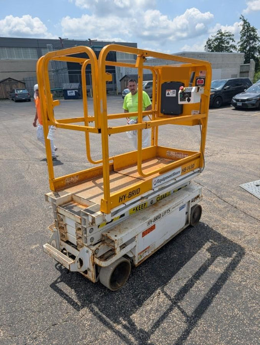 Custom Equipment HB-1430 <ul>
 <li>Hy-Brid Scissor Lift</li>
  <li>Platform capacity up to 670 lbs.</li>
  <li>Working height up to 20 ft</li>
  <li>Weighs under 1,700 lbs.</li>
  <li>Non-marking wheels </li>
</ul>