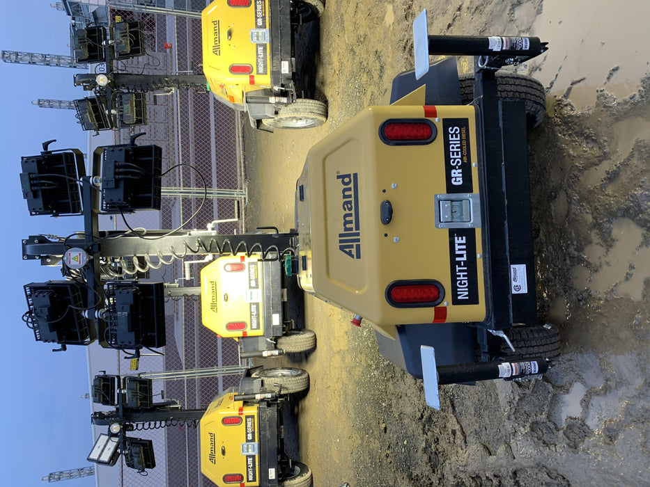 2020 Allmand NLV3GR (4) LED Light Fixture 350W, 23' Vertical Mast, 3kW Prime, Towable, Deep Sea L401, Leveling Jacks, Yanmar T4F 5.8hp