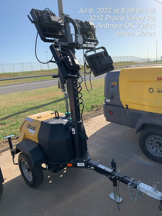 2022 Allmand NLV3GR (4) LED Light Fixture 350W, 23' Vertical Mast, 3kW Prime, Towable, Deep Sea L401, Leveling Jacks, Yanmar T4F 5.8hp