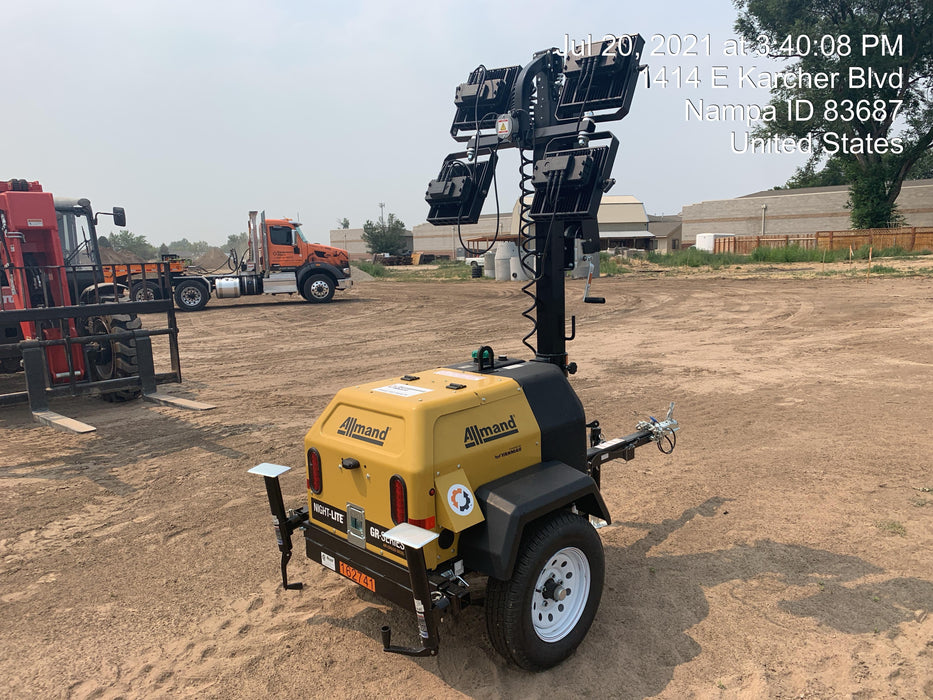 2021 Allmand NLV3GR (4) LED Light Fixture 350W, 23' Vertical Mast, 3kW Prime, Towable, Deep Sea L401, Leveling Jacks, Yanmar T4F 5.8hp