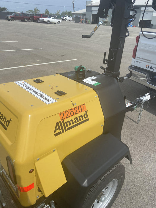 2022 Allmand NLV3GR (4) LED Light Fixture 350W, 23' Vertical Mast, 3kW Prime, Towable, Deep Sea L401, Leveling Jacks, Yanmar T4F 5.8hp