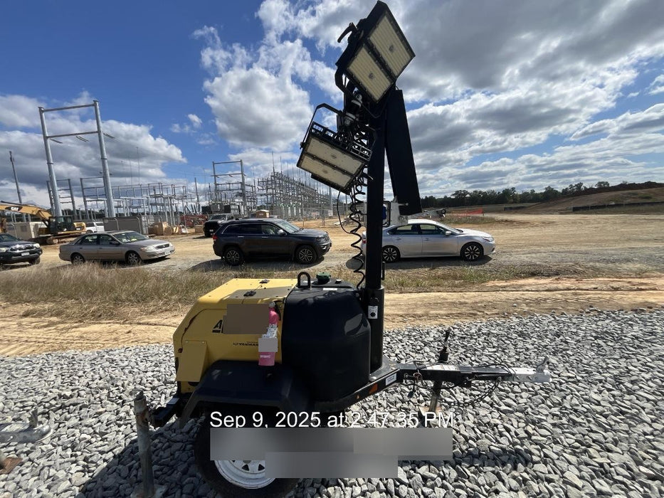 2021 Allmand NLV3GR (4) LED Light Fixture 350W, 23' Vertical Mast, 3kW Prime, Towable, Deep Sea L401, Leveling Jacks, Yanmar T4F 5.8hp