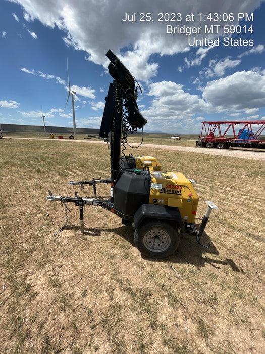 2022 Allmand NLV3GR (4) LED Light Fixture 350W, 23' Vertical Mast, 3kW Prime, Towable, Deep Sea L401, Leveling Jacks, Yanmar T4F 5.8hp