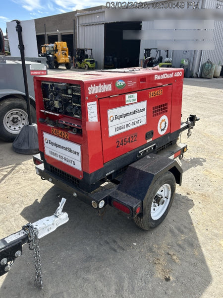 2022 Shindaiwa DGW400MDL Kubota D902 Engine, 23 HP, Dual Op Welder, Wire, Arc, Droop Stick, Tig, and CC Stick Functionality, Simulphase, 3 Phase and 1 Phase Gen Output, Single Axle NB Trlr, Slr Trckl Chrg 12V 12W, Fire Ext