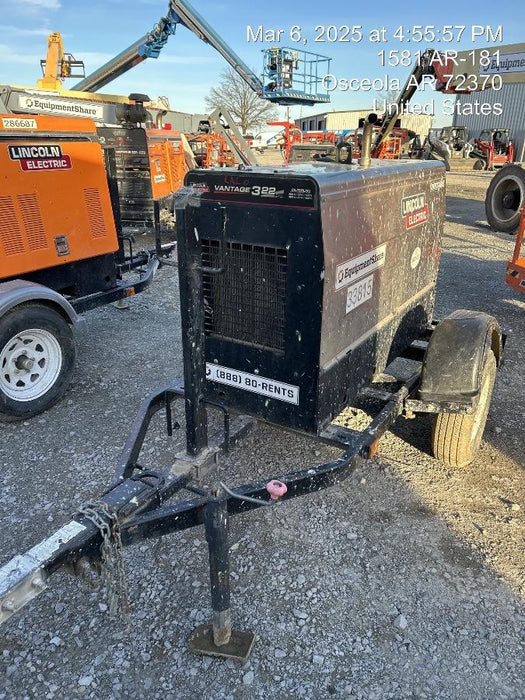 2019 Lincoln Electric Vantage 322 Welder Ready-Pak 3, Two wheel trailer, Fender and Light kit, Cable Rack