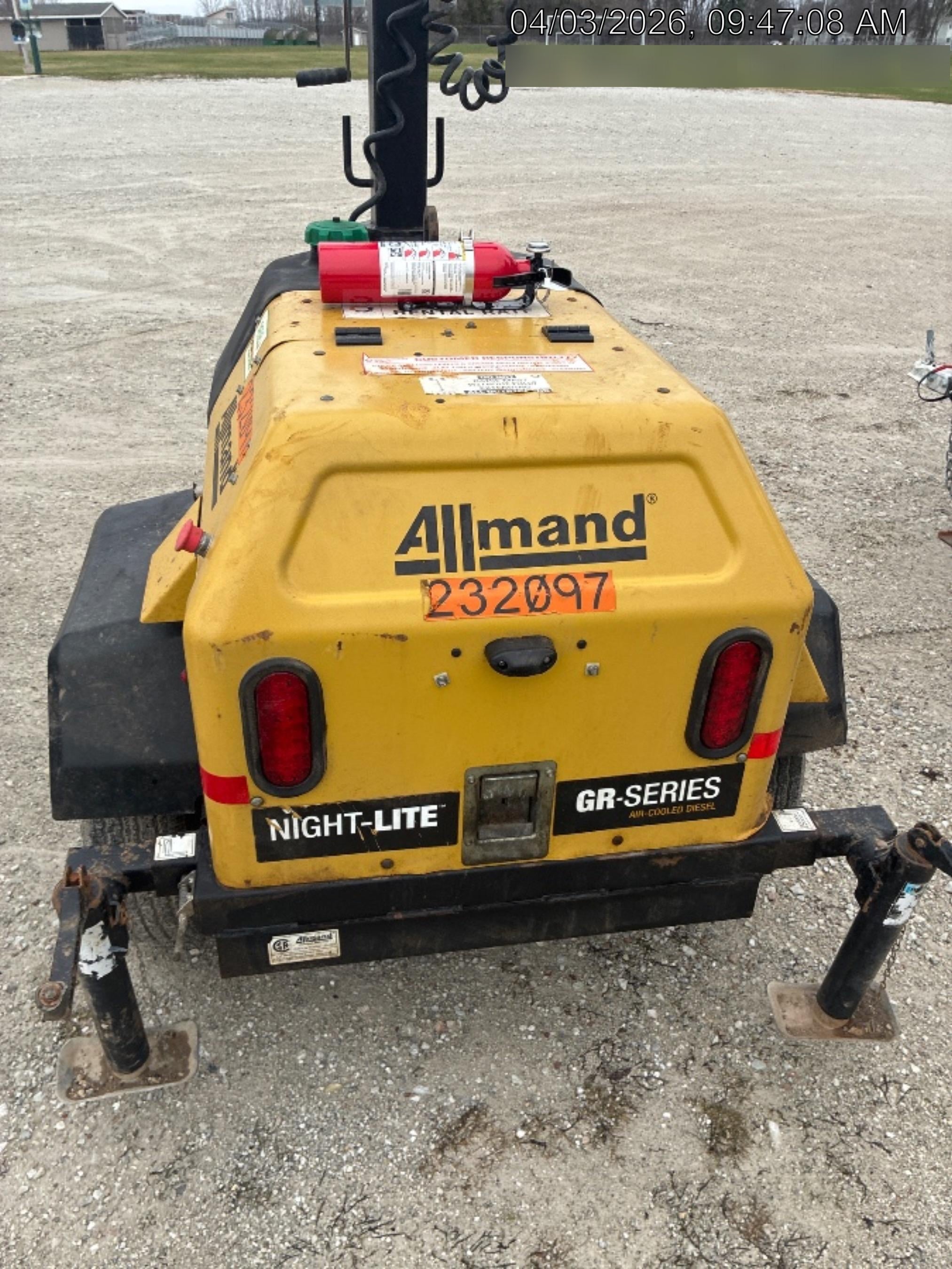 2022 Allmand NLV3GR (4) LED Light Fixture 350W, 23' Vertical Mast, 3kW Prime, Towable, Deep Sea L401, Leveling Jacks, Yanmar T4F 5.8hp