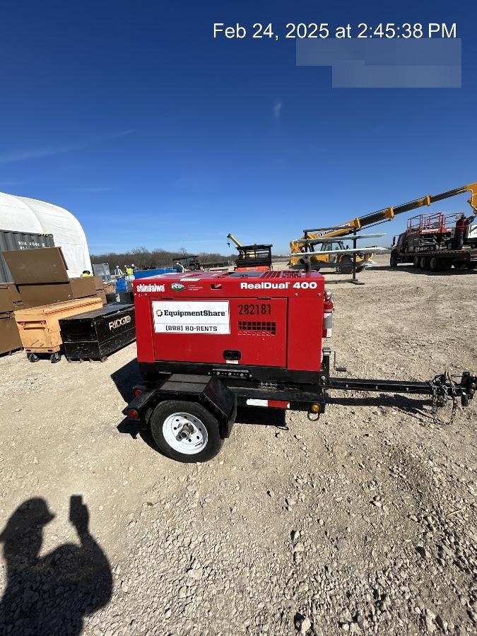 2022 Shindaiwa DGW400MDL Kubota D902 Engine, 23 HP, Dual Op Welder, Wire, Arc, Droop Stick, Tig, and CC Stick Functionality, Simulphase, 3 Phase and 1 Phase Gen Output, Single Axle NB Trlr, Slr Trckl Chrg 12V 12W, Fire Ext