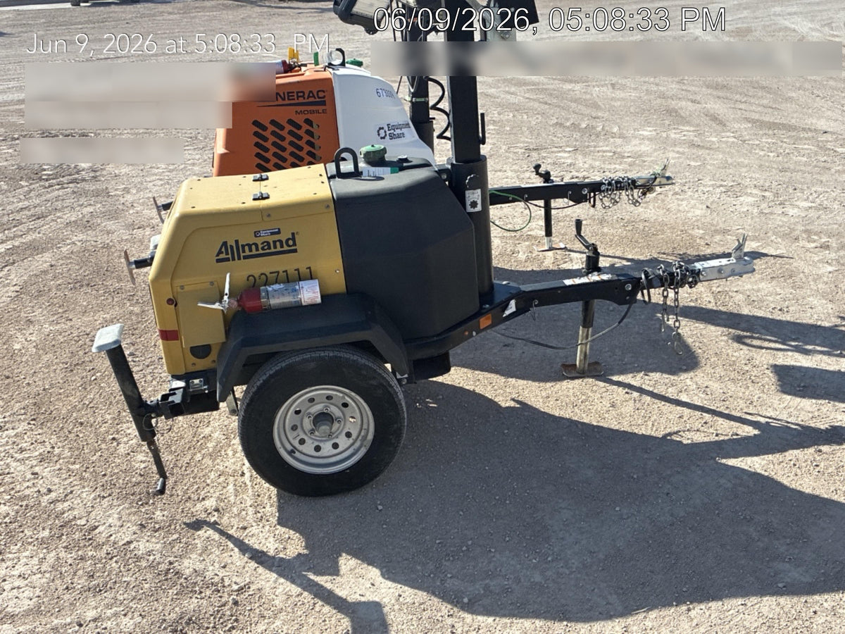 2022 Allmand NLV3GR (4) LED Light Fixture 350W, 23' Vertical Mast, 3kW Prime, Towable, Deep Sea L401, Leveling Jacks, Yanmar T4F 5.8hp
