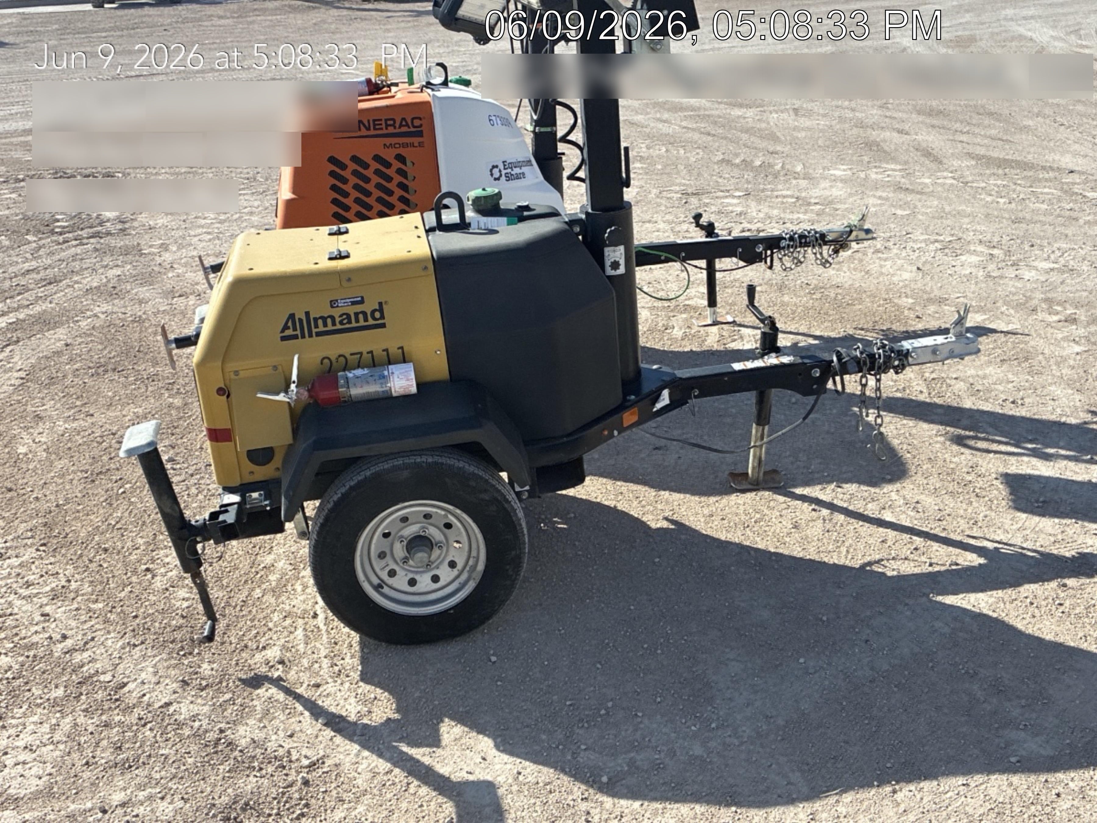 2022 Allmand NLV3GR (4) LED Light Fixture 350W, 23' Vertical Mast, 3kW Prime, Towable, Deep Sea L401, Leveling Jacks, Yanmar T4F 5.8hp