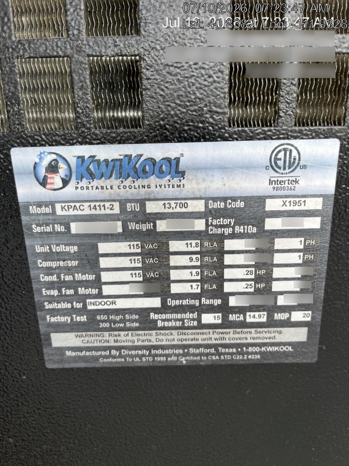 2023 KWIKOOL KPAC1411-2