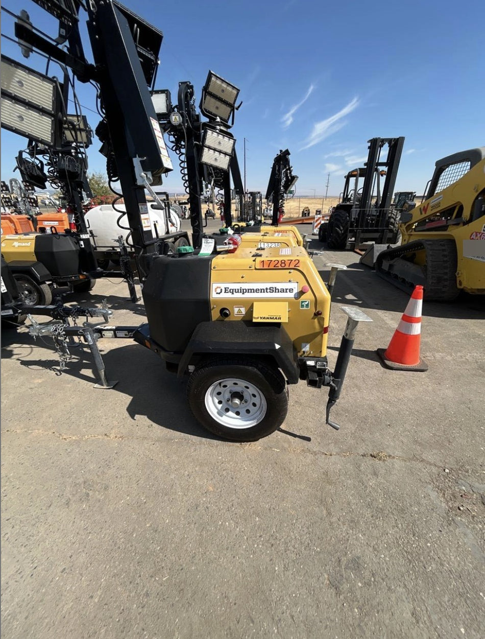 2021 Allmand NLV3GR (4) LED Light Fixture 350W, 23' Vertical Mast, 3kW Prime, Towable, Deep Sea L401, Leveling Jacks, Yanmar T4F 5.8hp