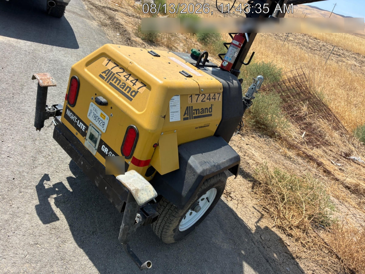 2021 Allmand NLV3GR (4) LED Light Fixture 350W, 23' Vertical Mast, 3kW Prime, Towable, Deep Sea L401, Leveling Jacks, Yanmar T4F 5.8hp