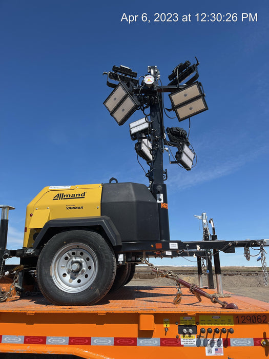 2022 Allmand NLV3GR (4) LED Light Fixture 350W, 23' Vertical Mast, 3kW Prime, Towable, ES Decals, T3