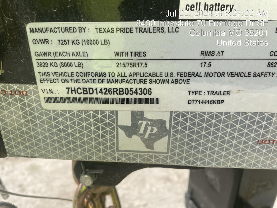 2024 TEXAS PRIDE TRAILERS DT714416KBP