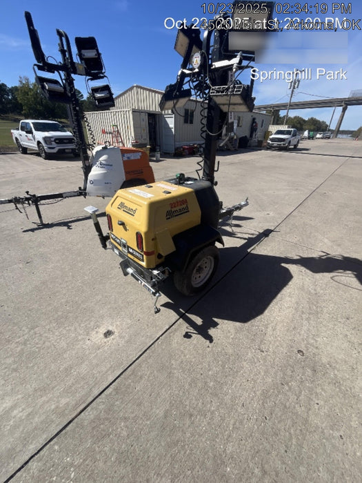 2022 Allmand NLV3GR (4) LED Light Fixture 350W, 23' Vertical Mast, 3kW Prime, Towable, Deep Sea L401, Leveling Jacks, Yanmar T4F 5.8hp